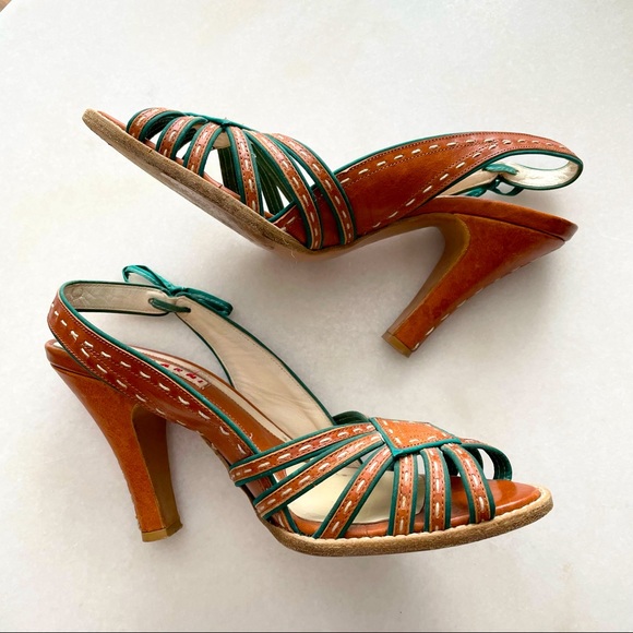 Marni Shoes - MARNI Leather Slingback Stitch Detail Heel Sandals